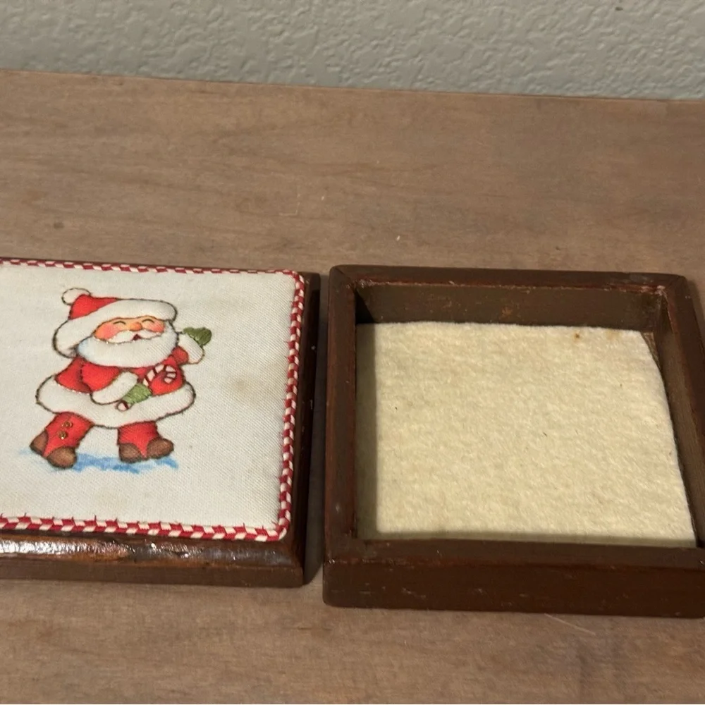 Vintage wooden Santa Embroidered Holiday Box